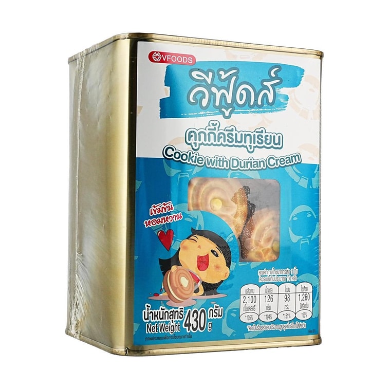 泰國VFOODS 榴槤奶油夾心餅乾 罐裝 430g【泰國超人氣零食伴手禮】 4
