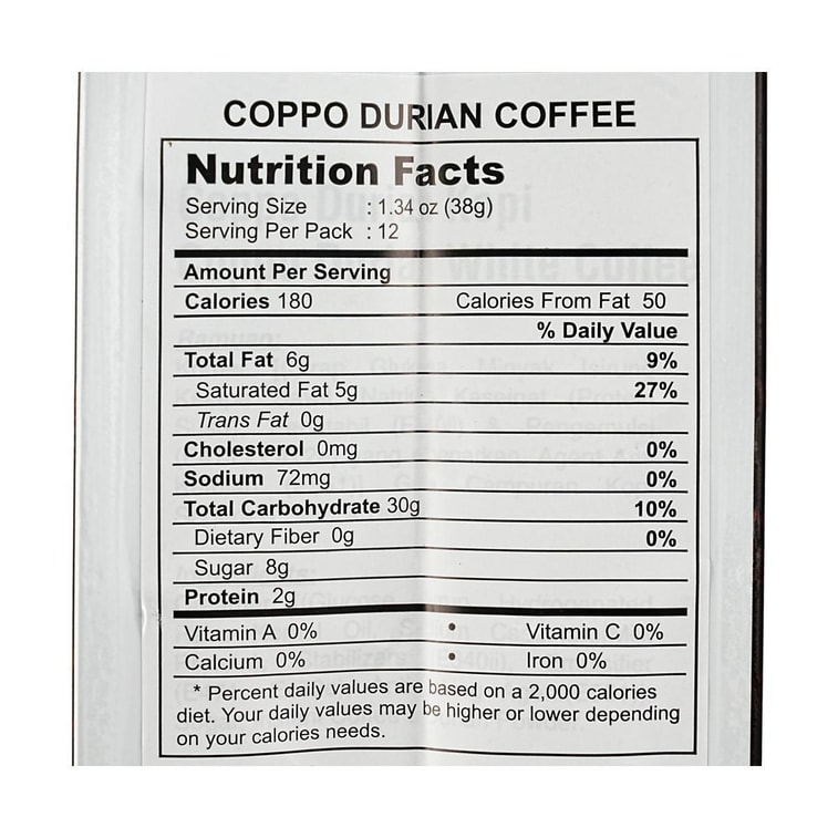 马来西亚COPPO 4合1速溶榴莲白咖啡 12条入 456g 3