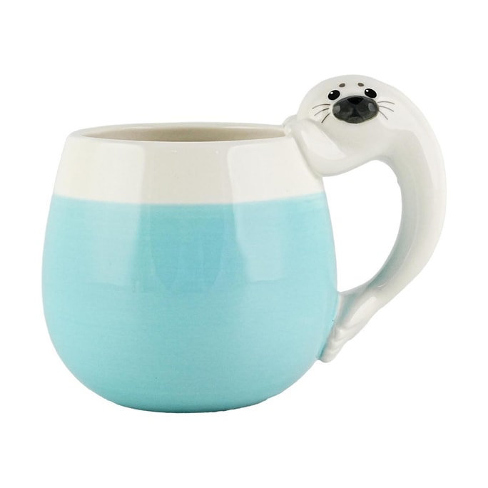 DECOLE Seal Mug from Japan, White Cute Pet Design, Japanese Zakka, Ceramic Tea Cup, 95×126×H104mm