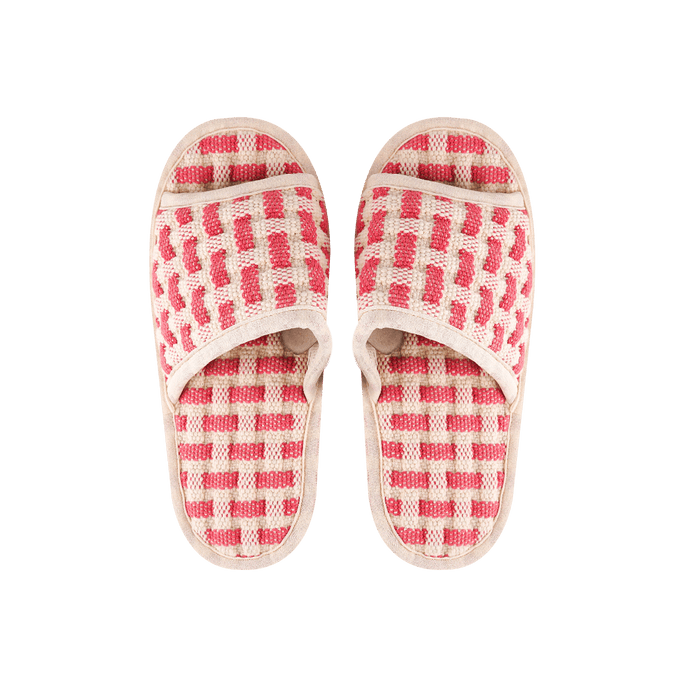 Waffle Weave 100% Cotton Washable Slippers #Pink and White 10.5" Women Size 8-9.5