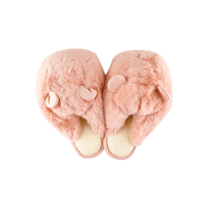 Women‘s Fuzzy Slippers Fluffy Furry Slides Rabbit Pink Size38-39