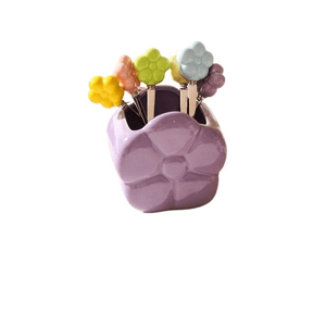 Stainless Steel Fruit Forks With Storage Jar, Grape Purple, 7‑Piece Set