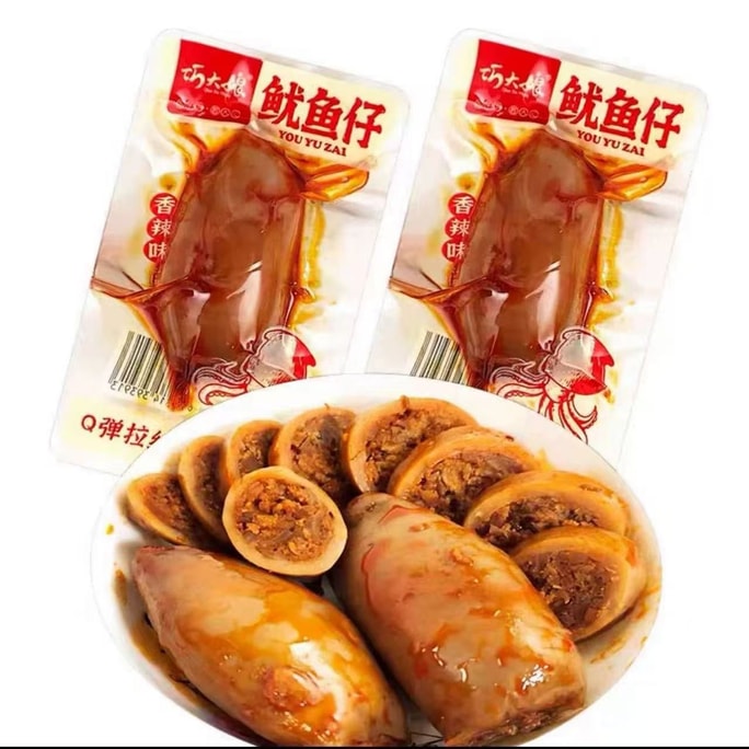 Qiao Niang Squid Snack, Spicy Flavor, Chewy Baby Cuttlefish, Delicious and Satisfying, Ready-to-Eat Seafood Snack, 30g*7 Packs