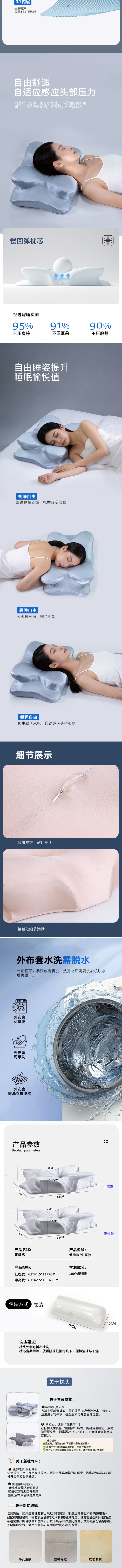 【中国直邮】 HSPM 记忆棉深睡护颈枕  成人侧睡蝴蝶枕  零压力助睡眠颈椎枕  灰色水光面料 低枕款 1 个