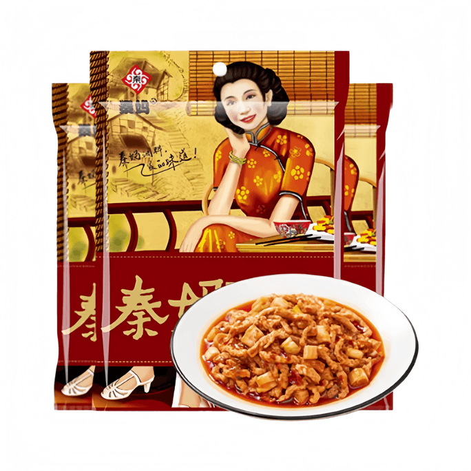Qin Ma Authentic Fish-Flavored Shredded Pork Cooking Pack, Slightly Spicy, 80g*3 Bags