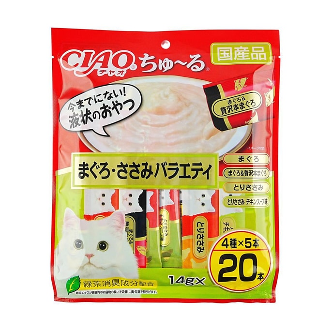 日本INABA伊納寶 貓條 寵物零食貓咪濕糧 鮪魚雞胸脯混合 14g*20
