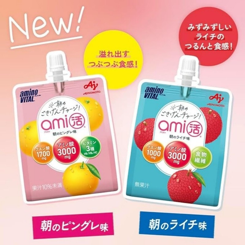 日本 AJINOMOTO Amino Vital ami活 便携可吸式 朝食荔枝味果冻180g