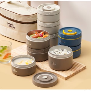 LunchBox 保溫餐盒 嬰兒餐盒 飯碗 打開透氣口可微波爐加熱 雙層食品級便當餐盒 外帶野餐盒 2個裝+保溫袋 燕窩容器