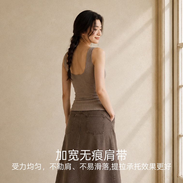Warm Camisole With Built-in Bra Pads Beige L 1 Piece Ultra-Soft Cloud-Skin Fabric Seamless Slight Brushed Lace V-Neck Lifting Zero-Feel 5