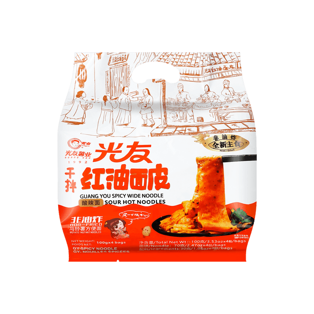 光友 非油炸 干拌红油面皮 酸辣味 4包入 400g