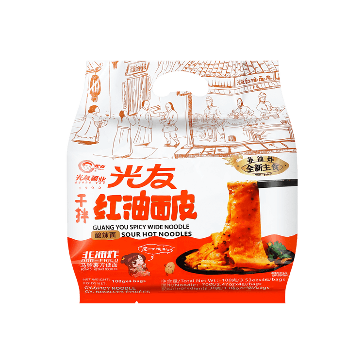 GUANGYOU Spicy Wide Noodles Hot & Sour, 4 Pack 14.11 oz - Yami.com