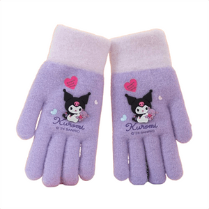 【中国直邮】日本 SANRIO 针织触屏露指五指手套冬季女户外学生骑车防寒保暖可爱卡通  库洛米
