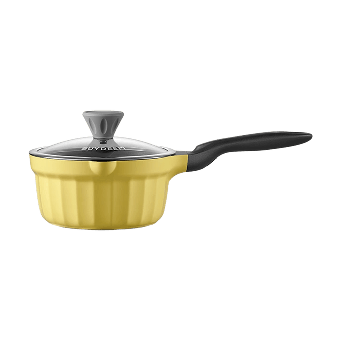 Cast Aluminum Sauce Pan Mini Pot with Glass Lid Yellow 7"