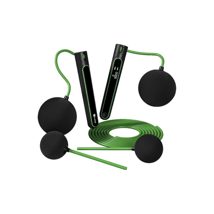 Cordless Jump Rope Weight Loss Fitness Fat Burning Count Cordless Small Ball + Large Ball + Long Rope/Cool Black Green