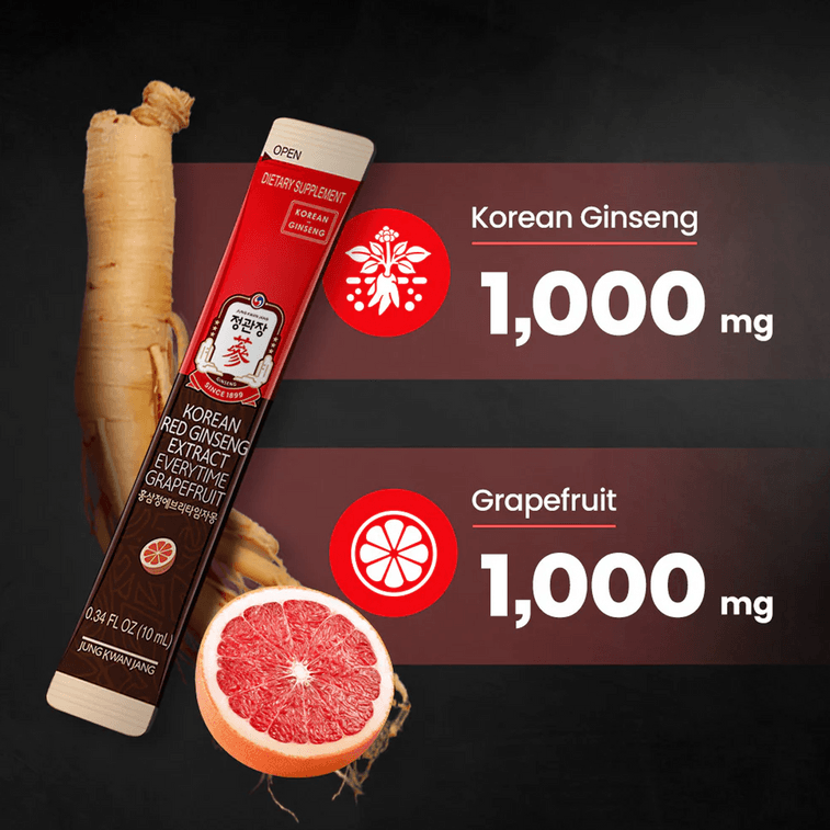 エブリタイム グレープフルーツ 韓国産紅参エキス液スティック 1000mg 10袋入り - 1本あたり15kcal 10