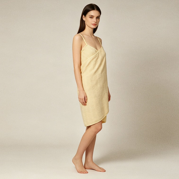 【Expédition directe depuis la Chine】 HSPM Serviette de bain à bretelles portable Rose fumé + Chouchou F 1 ensemble Robe de bain dos nu 10A antibactérienne à séchage rapide et respirante, peignoir super absorbant 7