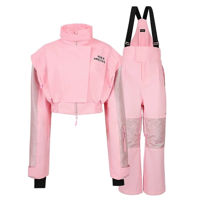 【中國直郵】 ISEEMIGGA 【絲絨絎縫】新款滑雪服女款套裝雙板修身裝備背帶褲 粉紅色L