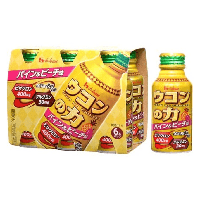 【日本直邮】 日本 HOUSE 姜黄能量能量饮 6个 松树和桃子口味 蕴含从秋姜黄中提取的健康化合物比萨克龙和姜黄素