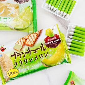 日本BOURBON波路梦 BLANCHUL 夹心曲奇饼干 静冈皇冠甜瓜味 哈密瓜味 150g【季节限定口味】