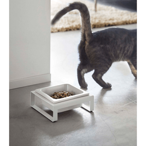 Single Pet Food Bowl - Steel + Ceramic White