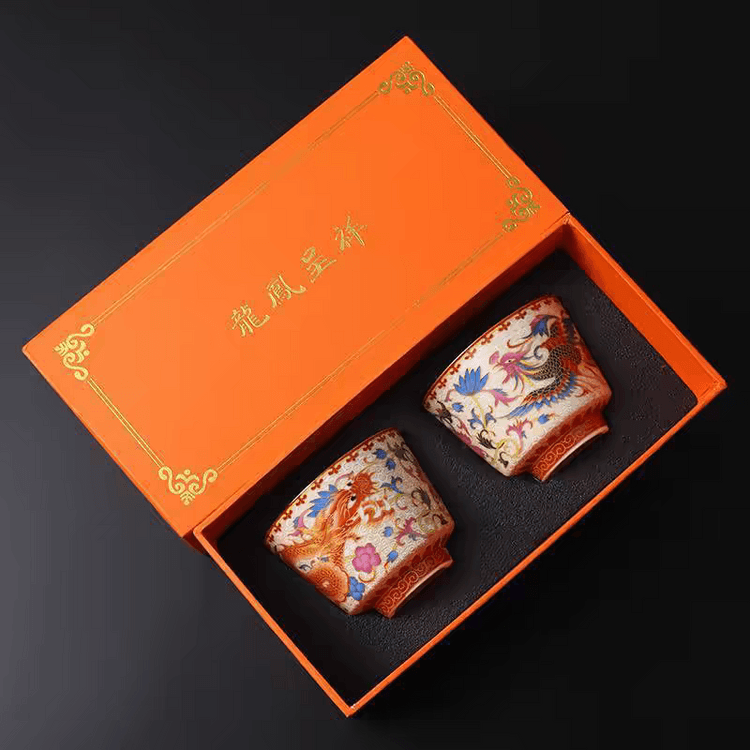 中国直邮】 故宫文创海外顧客向けギフト龍と鳳凰の磁器カップ2個 - Yami