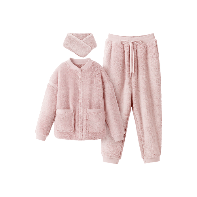 Women's Coral Fleece Pajamas Set Loungewear 501P Pink L