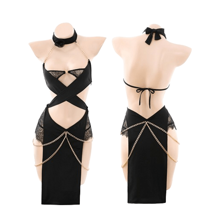 Egyptian Catwoman Gold Chain Embellished One-Piece Dress Erotic Lingerie  Uniform Role Play - Yami.com