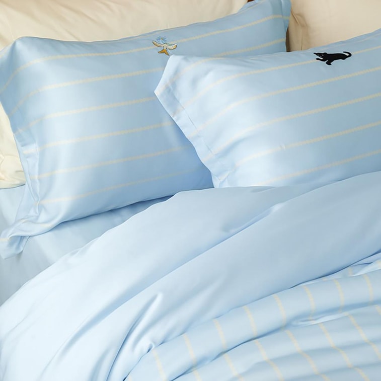 Urban Beast Series, Panther Tencel Printed 4-Piece Bedding Set, 6-Foot Flat Sheet Style, Queen Size, Water Drop Blue 4