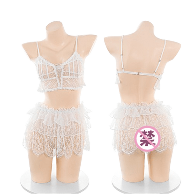Pure and alluring lace see-through seductive loungewear set for young wives  sexy bare buttocks 1 piece