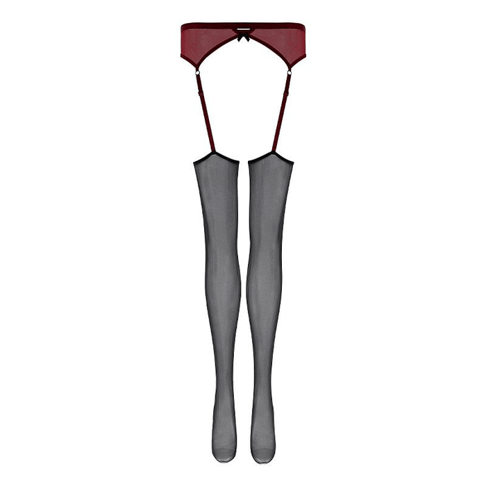 Adjustable Shimmer Garter Stockings, Sheer Suspender Style Hosiery, Red & Black, Size S