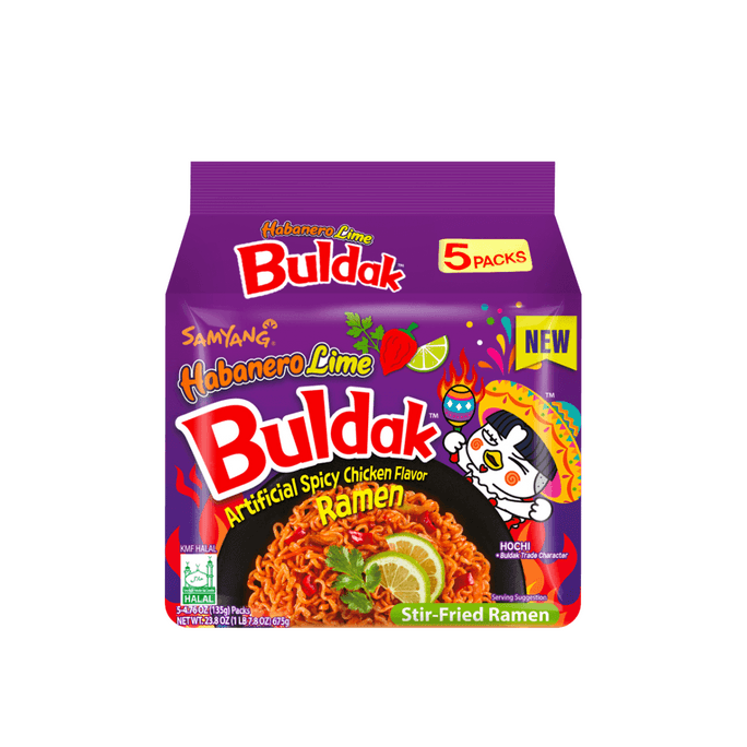 Buldak Noodles Habanero Lime Hot Chicken Flavor Stir-Fried Ramen - 5 Packs* 4.76oz【Trending on TikTok】