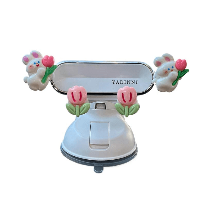 Dual-Purpose Car Mobile Phone Stand Suction Cup, White Rabbit Holding Tulip, 11.5*8.5cm*1 Piece