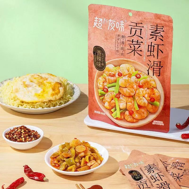 超友味 贡菜素虾滑 香辣味 弹韧口感 鲜香脆爽 口感醇厚 可口爆汁 100g