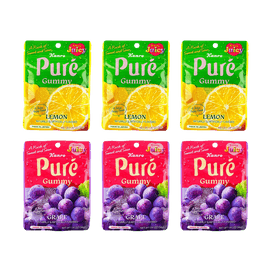 Kanro Pure Gummy Candy,Grape Flavor*3+Lemon Flavor*3,1.97 oz*6【6 Combo Packs】【Cute Heart-Shaped】【Japan Trendy】