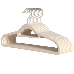 [미국 재고] Yazhizuo 50팩 베이지색 플록 처리된 이음매 없는 옷걸이, 이음매 없고 미끄러지지 않음, 곡선형 어깨 디자인, 가정, 기숙사, 임대 아파트에 적합, 옷 정리에 필수품.