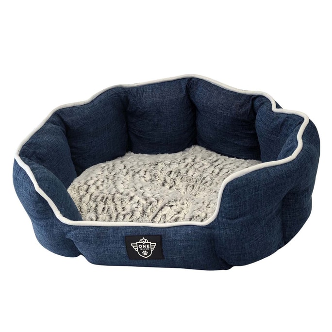 [북미 다이렉트 메일] 캐나다원 애완동물용 팔각형 애완동물 침대 고양이와 개 둥지, 부드럽고 피부 친화적인, 중간 크기/네이비 블루