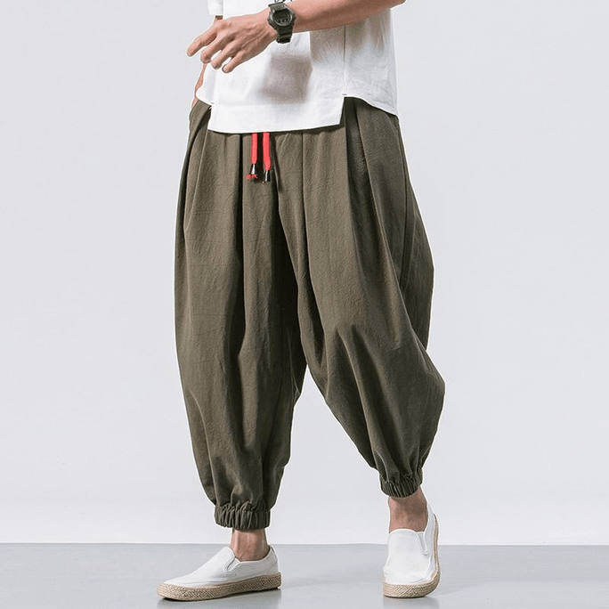 Chinese Style Men's Loose Hip Hop Lantern Harem Pants Army-green L