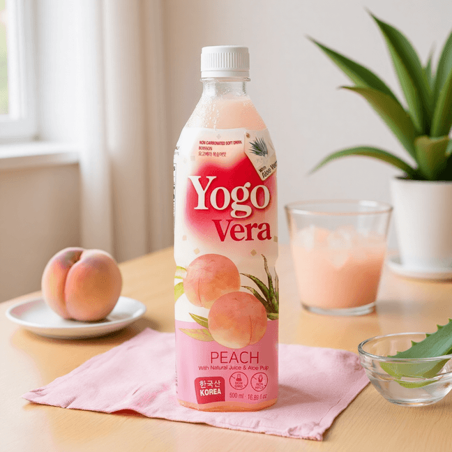 韓國YOGO VERA 天然蘆薈蜜桃汁 果肉添加 500ml