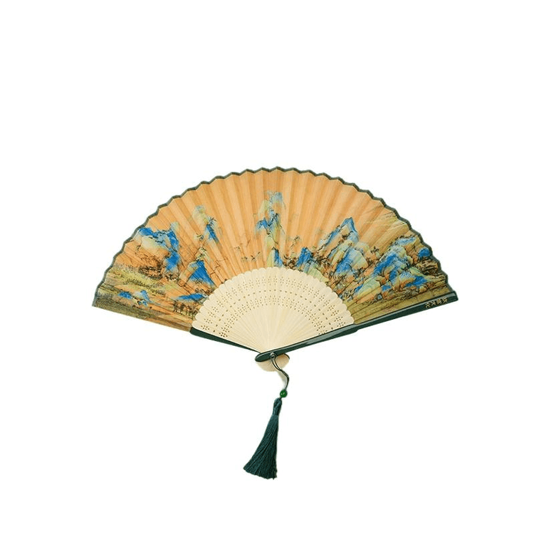 中国直送】故宮博物院「河山図」扇子 伝統中国風ギフト 21cm - Yami