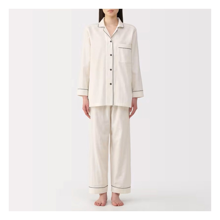 【Expédition directe du Japon】 Japon MUJI Pyjama long à manches longues en gaze double couche pour femme, confortable, respirant et doux, blanc cassé, taille S, 1 ensemble