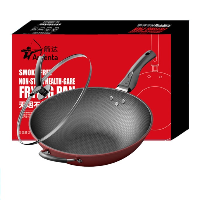 Wok Pan with Lid, 32CM Nonstick Wok,arbon steel woks & stir-fry pans nonstick, Flat Bottom Chinese Wok Pan with lid, Carbon Steel Cookware