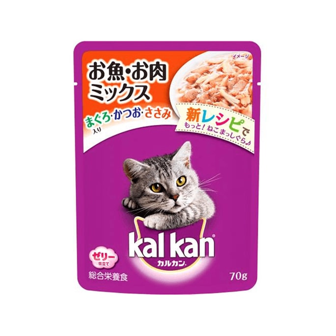 【日本直邮】KALKAN卡康 猫咪补给食 鱼肉鸡肉混合味70g【成年猫1岁+】