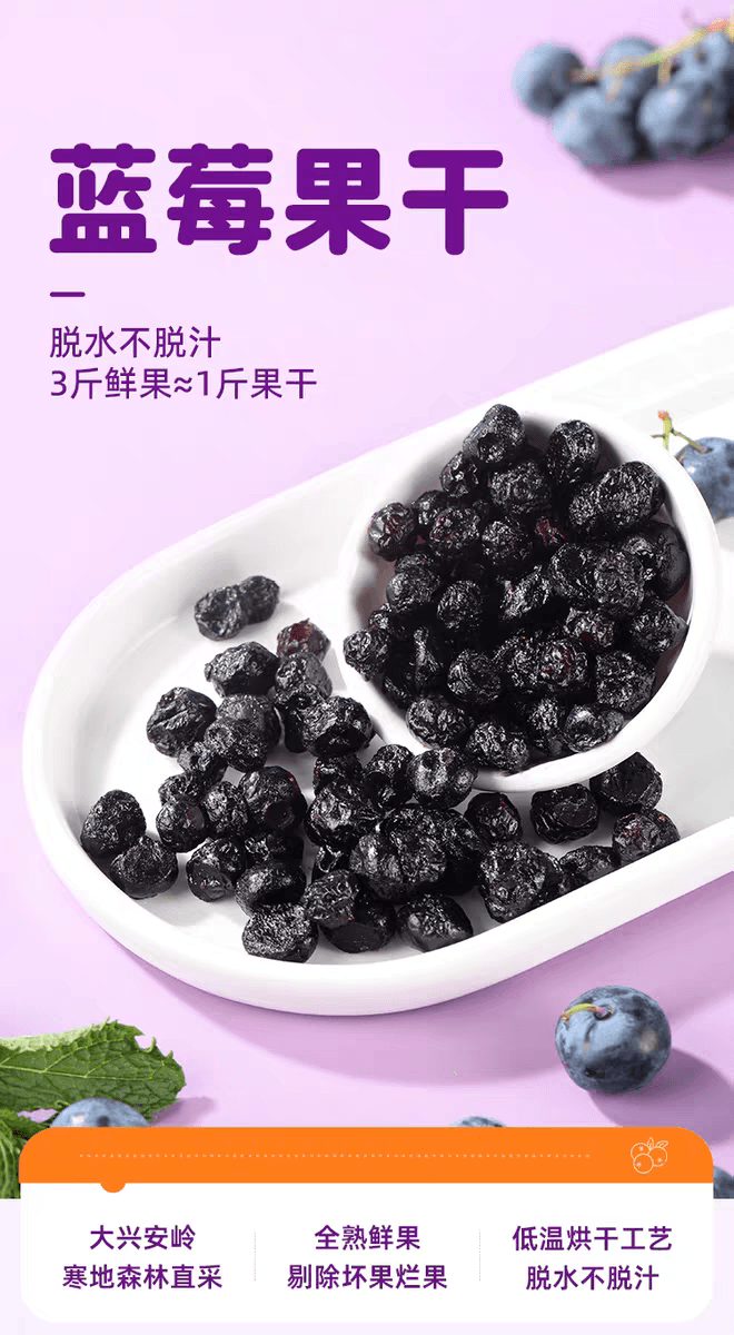 西域美农 蓝莓果干大兴安岭特产儿童孕妇休闲零食90g*1袋