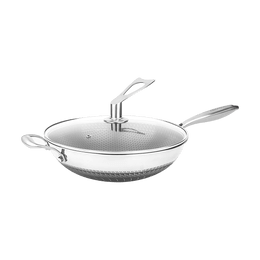 Non-Stick Stainless Steel Wok Pan with Self-Balancing Lid and Honeycomb SurfaceGuard Technology 12.5 Inch ANW-107