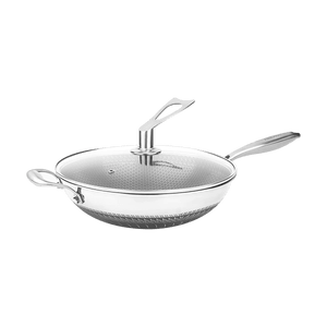 美国AROMA 304不锈钢蜂窝炒锅 带玻璃盖 电磁炉燃气灶通用 32cm