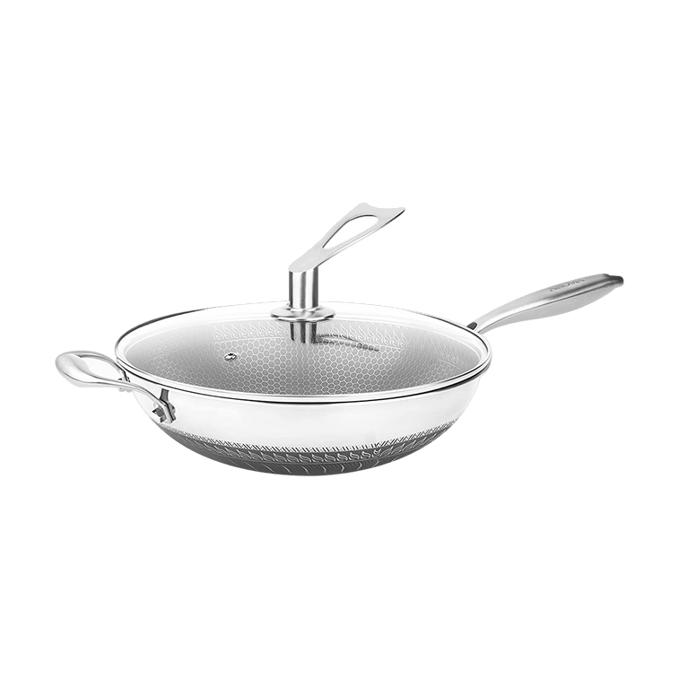 Non-Stick Stainless Steel Wok Pan with Self-Balancing Lid and Honeycomb SurfaceGuard Technology, 12.5 inch ANW-107 3