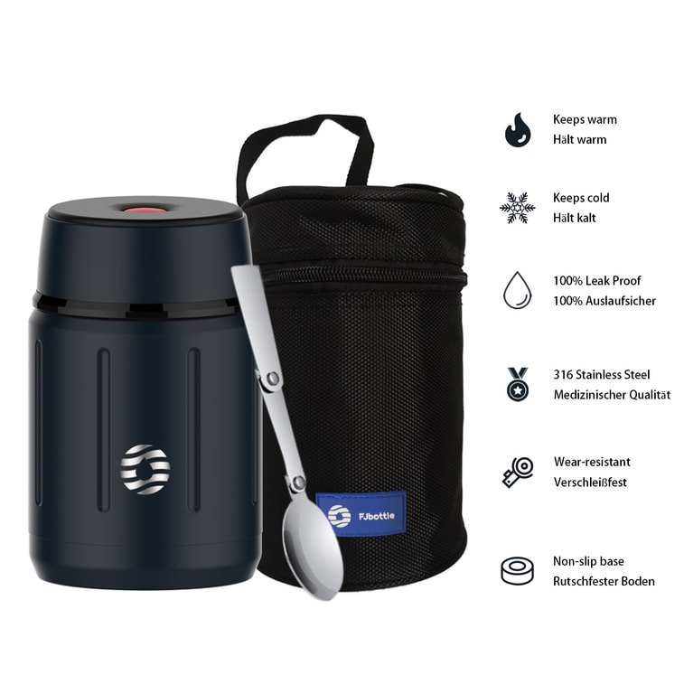 FJBOTTLE Food Flask with Valve Soup Thermo with Insulated Bag & Folding ...