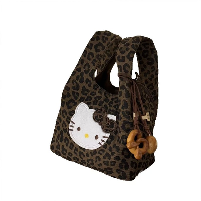 Cute Hello Kitty leopard print handbag, versatile and easy to carry, high appearance level cartoon storage bag, canvas bag, 1 piece