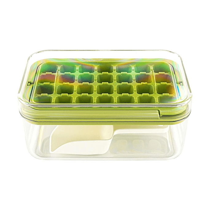 Large Ice Cube Tray Single Layer - Green 1pc【One-Touch Press Release Ice Maker Mold With Storage Bin】