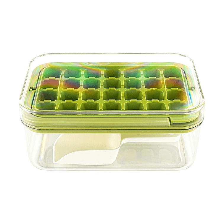 Large Ice Cube Tray Single Layer - Green 1pc【One-Touch Press Release Ice Maker Mold With Storage Bin】 3